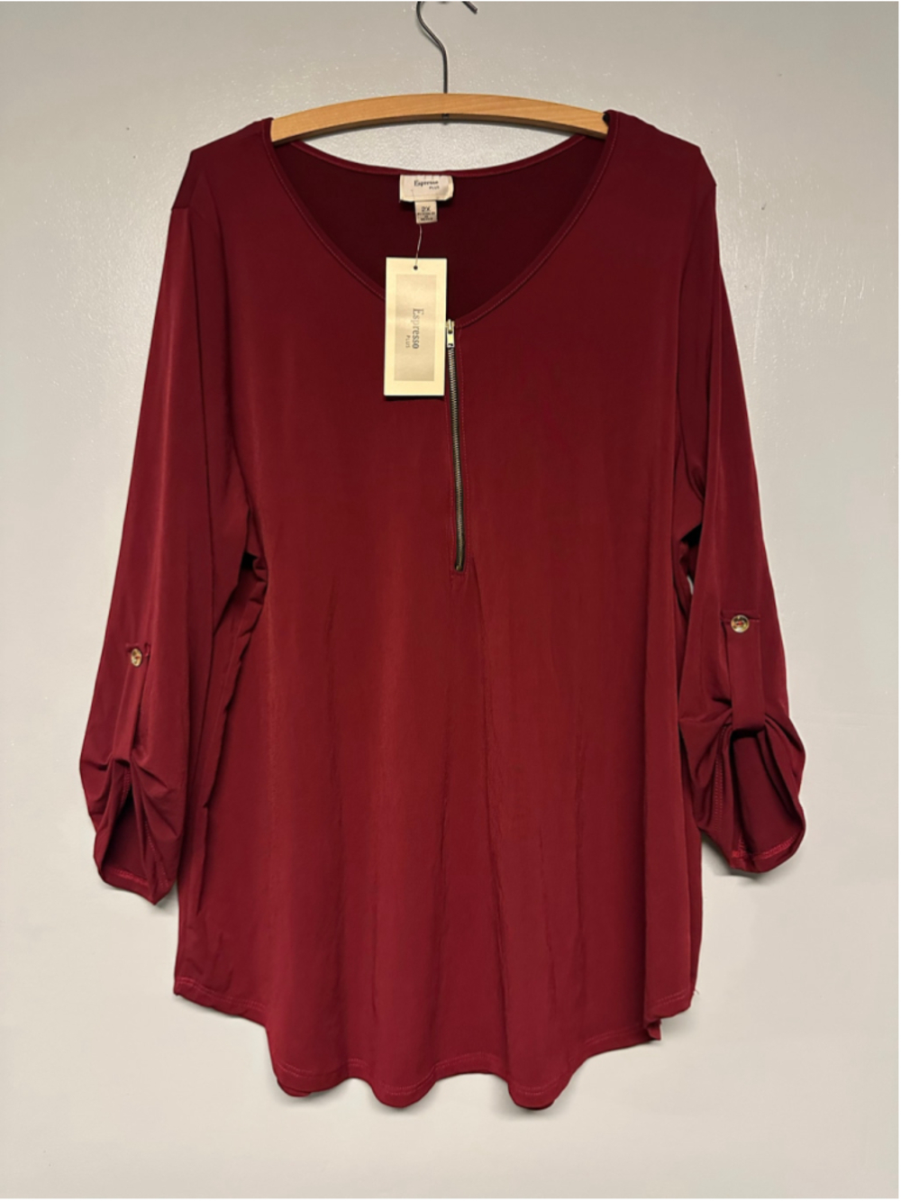 Espresso Plus Size 2X Red Zipper Front Blouse 3/4 sleeve